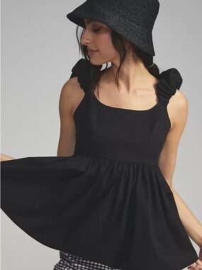 NWT Anthropology Corey Lynn Calter Black Peplum Tank Top Womens M Ruffle Strap